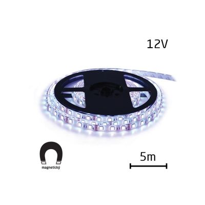 LED pásik 12V 2835 60LED/m IP65 max. 6W/m studená biela, magnetický (cievka 5m) zaliaty