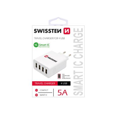 Adaptér sieťový SWISSTEN SMART 4x USB 5A POWER BÍLÝ